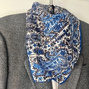 Vintage Blue and Brown Paisley Silk Scarf